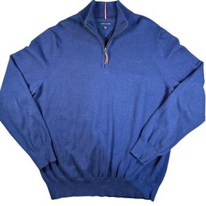 Tommy Hilfiger Men Blue Quarter Zip Sweater Ribbed Collar Pullover XXL Classic
